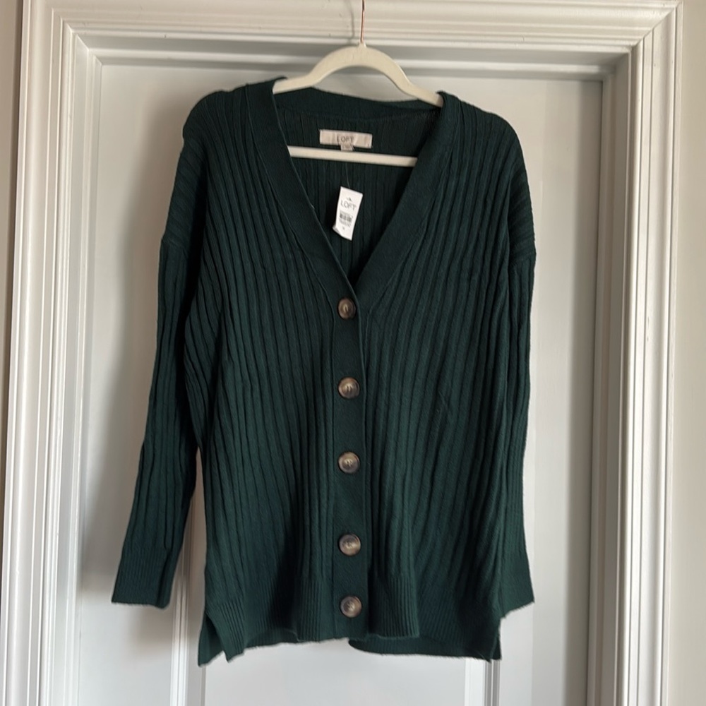 LOFT dark green cardigan